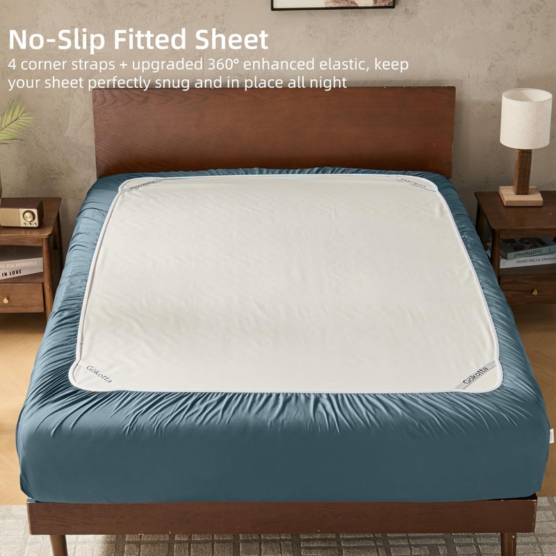 GOKOTTA King Size Sheets Set, FSCÂ® Certified Bamboo Rayon Sheets King Size, Soft & Breathable Sheets,16â€ Deep Pocket King Sheets with Elastic Corner Straps,Moisture Wicking,Double Stitching, Blue - Image 5